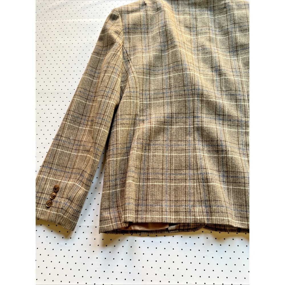 Vintage Country Suburbans Plaid Blazer Womens 16 Brown Tan Academia Jacket - Picture 9 of 11